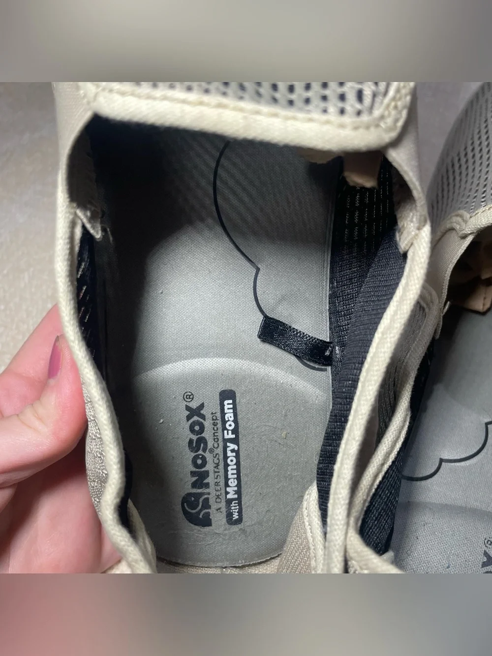 No Sox Deer Stags Men's Slip-On Mesh Light Gray and Cream size 12